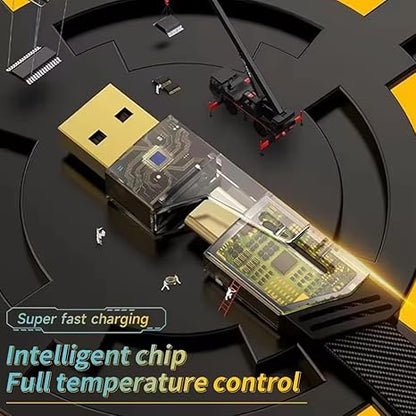 65W 4-in-1 Fast Charging Cable – USB-C, USB-A, Lightning, Micro USB, 1.2m Braided Cable, 3.1A Quick Charge, 480Mbps Data Transfer, Durable Metal Connectors (Black)