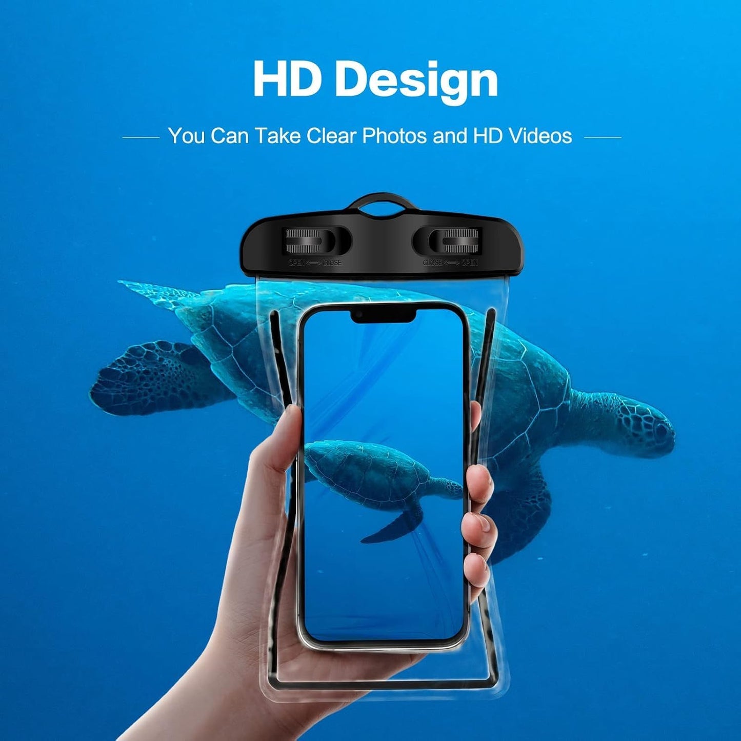 TPU Universal Waterproof Pouch with HD Clarity, Floating Design, Triple-Layer Lock & Hands-Free Lanyard – Perfect for Swimming, Boating, Pool, Beach (Black)