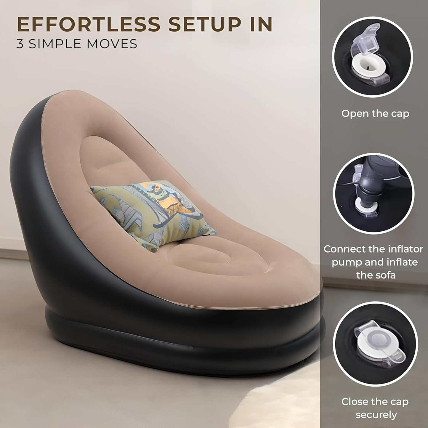 Inflatable Chair Sofa with Footstool – Portable Indoor & Outdoor Recliner Couch with Air Pump (Brown)