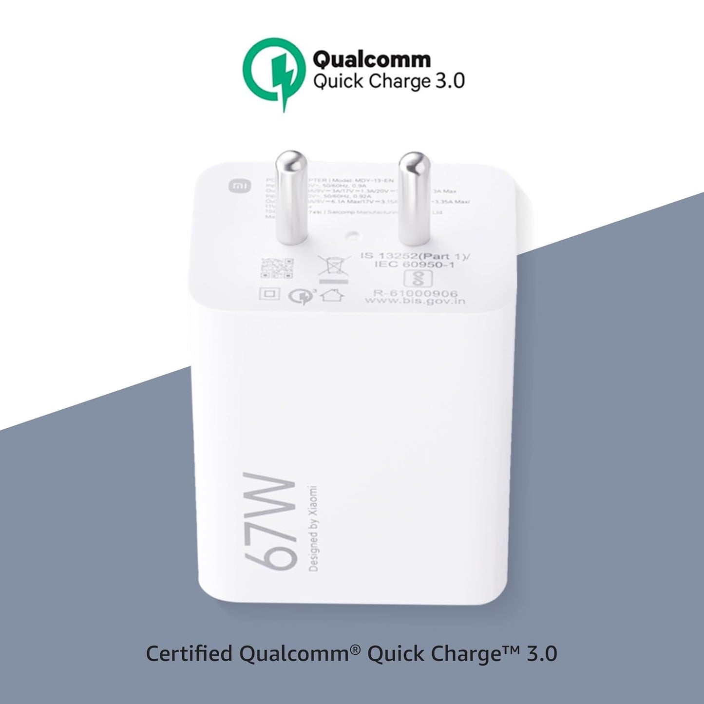 Mi Xiaomi 67W Fast Charger Combo with Qualcomm Quick Charge 3.0 + USB-C 6A Fast Charging Cable – Compatible with Mobile, Laptop & Power Bank (White)