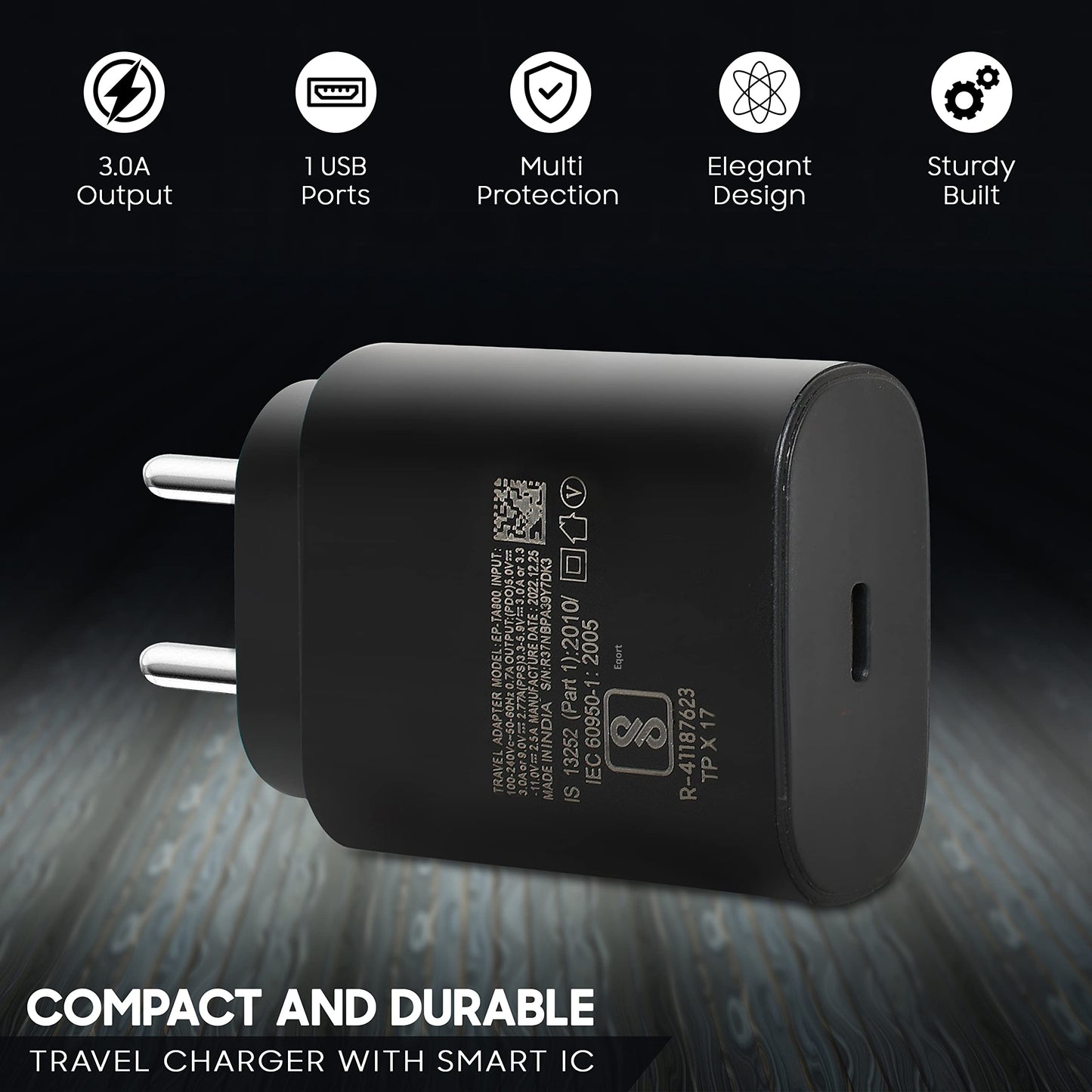 Samsung 25W Super Fast Charging USB-C PD Charger Adapter – Type-C Fast Charge Wall Charger (Black)