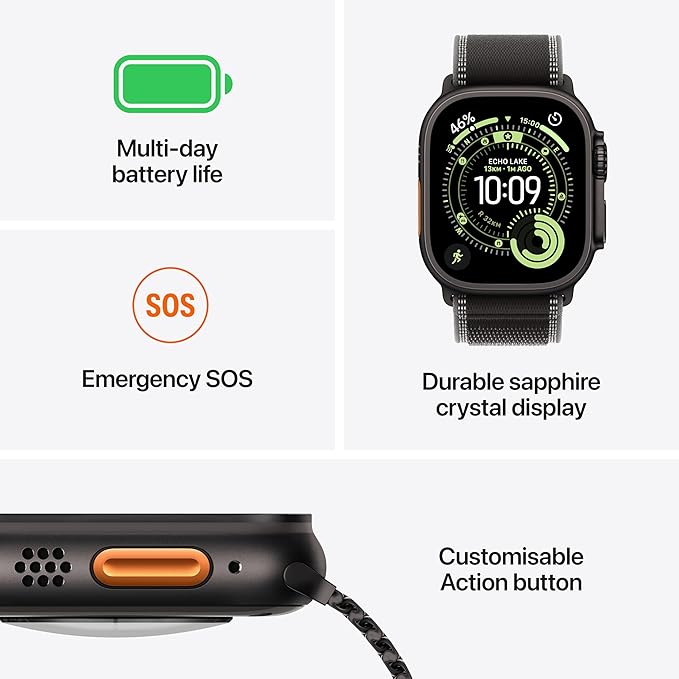 T900 Ultra Smartwatch – 1.95" Screen, BT Calling, Working Crown, Zinc Alloy Frame, 900nits Brightness, AI Voice Assistant, SpO2 Monitoring, 120+ Sports Modes (Black Strap)