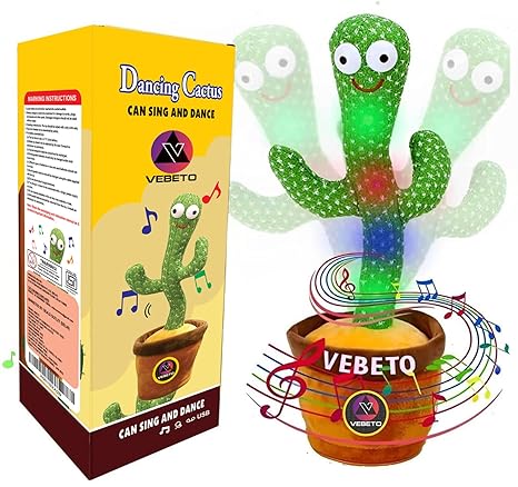 Dancing Cactus Toy for Kids – Talking & Singing Baby Plush Electronic Toy with Voice Recording, Repeats What You Say, LED Light Effects (Green)