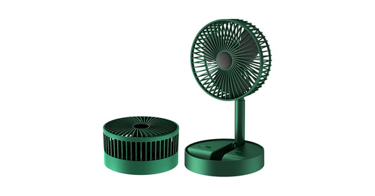Portable Folding USB Table Fan – Rechargeable Mini Desk Fan with Adjustable Telescopic Stand, 3 Speeds, 6.5-Inch, 3000mAh Battery – Ideal for Home, Office, Kitchen, Camping & Outdoor (Green)