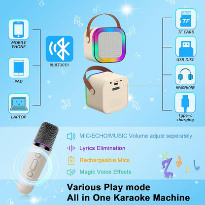 K12 Wireless Mini Karaoke Bluetooth Speaker with Microphone & LED Lights – Portable Musical Toy for Kids, Boys, Girls & Adults, Cute Birthday Gift (Blue)