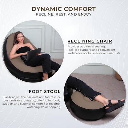 Inflatable Chair Sofa with Footstool – Portable Indoor & Outdoor Recliner Couch with Air Pump (Brown)