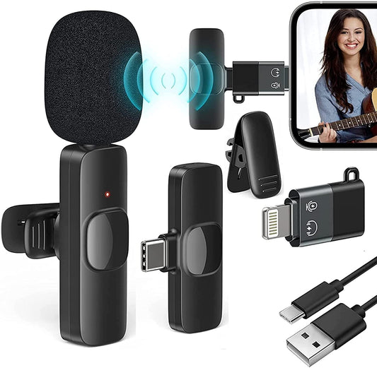 AXEW K8 Wireless Microphone & Receiver with Type-C – Noise-Cancelling Mic for Vlog, YouTube, Live Streaming, Video Recording, and More (Black)