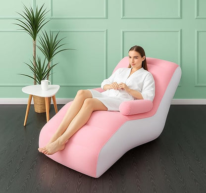 Inflatable Single Air Sofa with Electric Pump – Comfortable Portable Lounger Couch for Indoor, Outdoor & Beach Use (Pink)