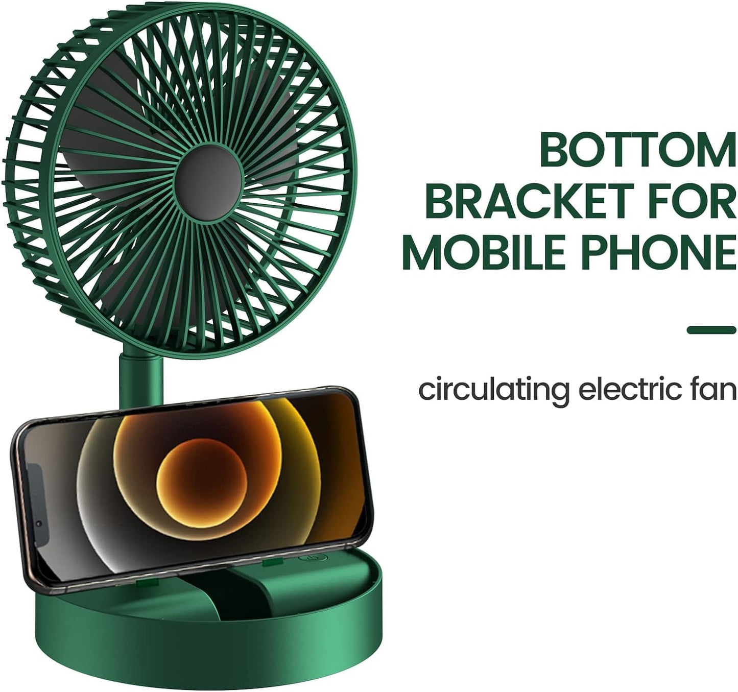 Portable Folding USB Table Fan – Rechargeable Mini Desk Fan with Adjustable Telescopic Stand, 3 Speeds, 6.5-Inch, 3000mAh Battery – Ideal for Home, Office, Kitchen, Camping & Outdoor (Green)