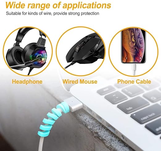 Twist Cable Protector Silicone Charger Cable Saver for USB Cables, Data Cables and Earphones – Set of 4 (Black, Blue, Pink, Green)