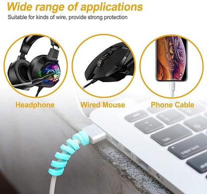 Twist Cable Protector Silicone Charger Cable Saver for USB Cables, Data Cables and Earphones – Set of 4 (Black, Blue, Pink, Green)