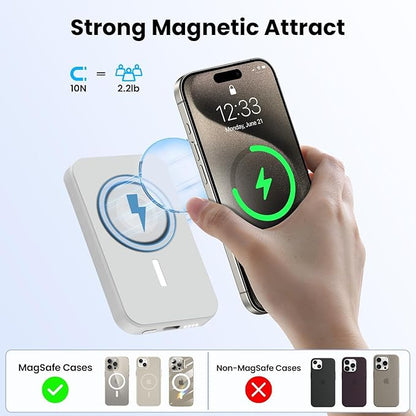 MagSafe Battery Pack – Magnetic Wireless Power Bank for iPhone with Fast Charging, Slim & Portable Design (White)