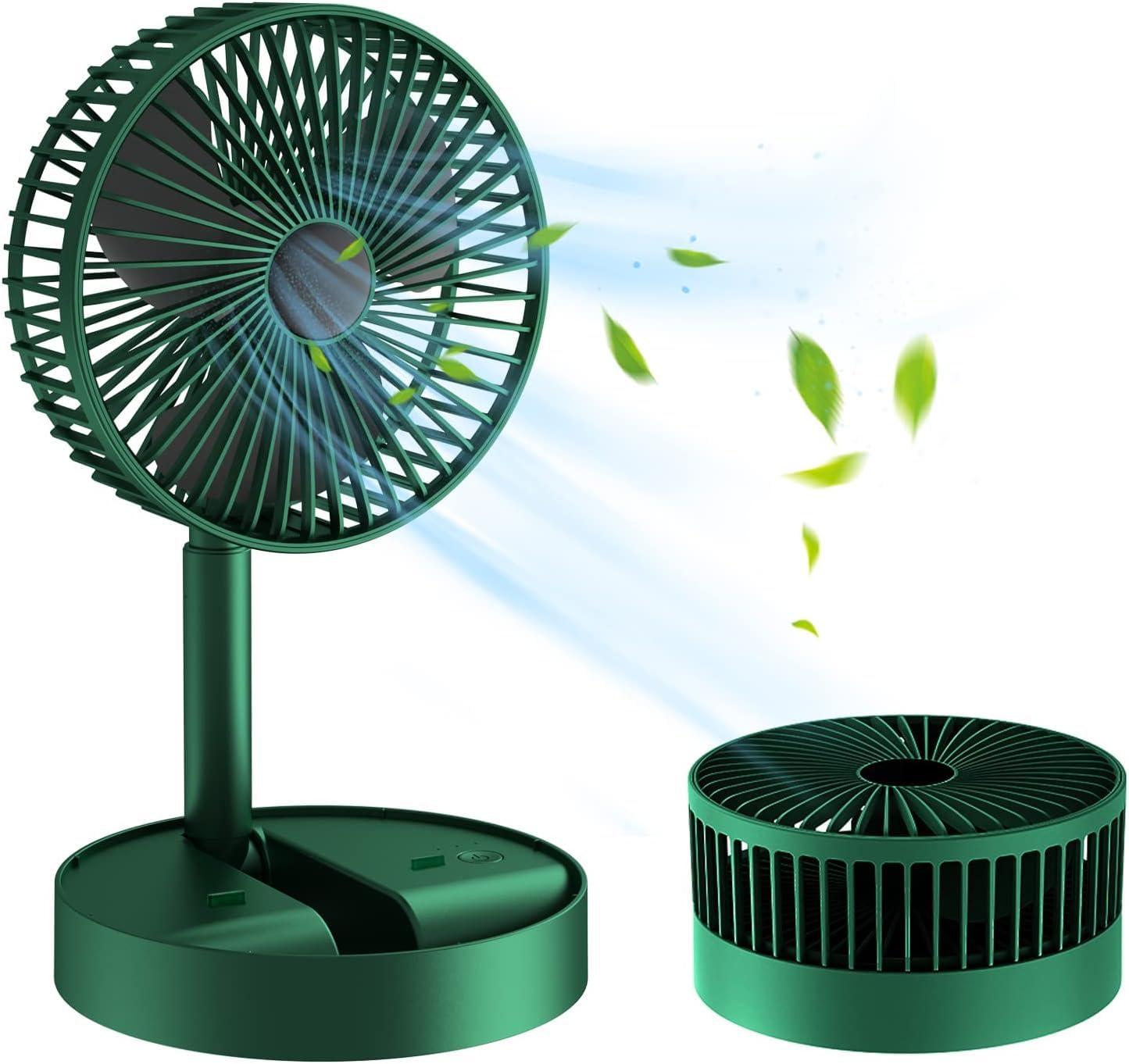 Portable Folding USB Table Fan – Rechargeable Mini Desk Fan with Adjustable Telescopic Stand, 3 Speeds, 6.5-Inch, 3000mAh Battery – Ideal for Home, Office, Kitchen, Camping & Outdoor (Green)