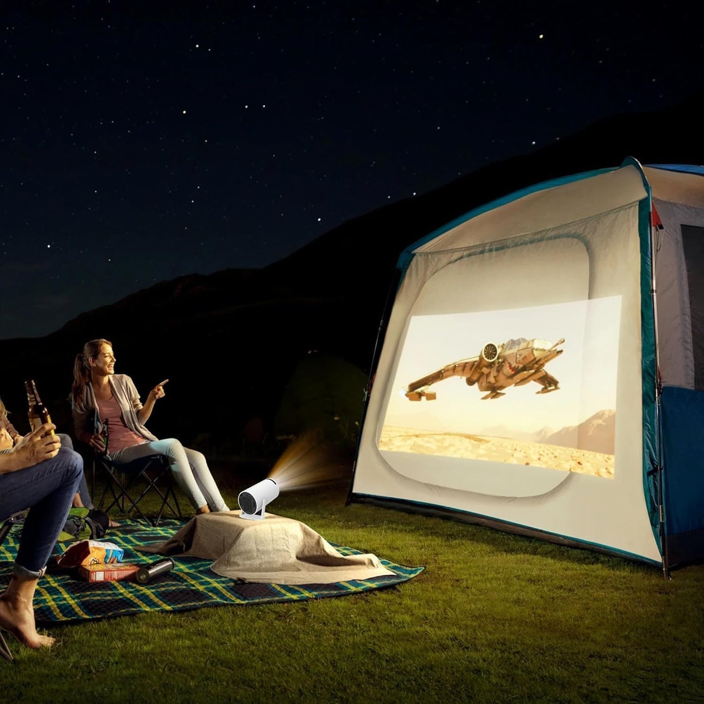 Mini Projector HY300 PRO – Portable 4K/1080P Video Projector with Dual-Band WiFi6 5G, Bluetooth 5.2, Android 11, 180° Rotatable, Auto Keystone, 35"-130" Screen (White)