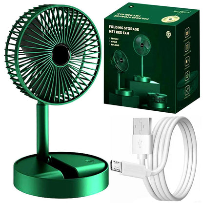 Portable Folding USB Table Fan – Rechargeable Mini Desk Fan with Adjustable Telescopic Stand, 3 Speeds, 6.5-Inch, 3000mAh Battery – Ideal for Home, Office, Kitchen, Camping & Outdoor (Green)