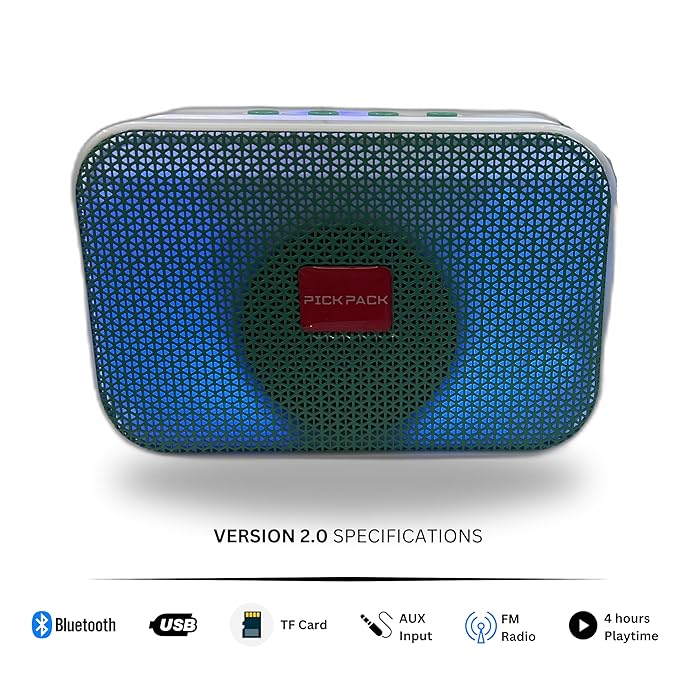 PickPack BT-1103 Upgraded Wireless Bluetooth Speaker with Disco LED, FM Radio, USB & TF Card Support (Green)