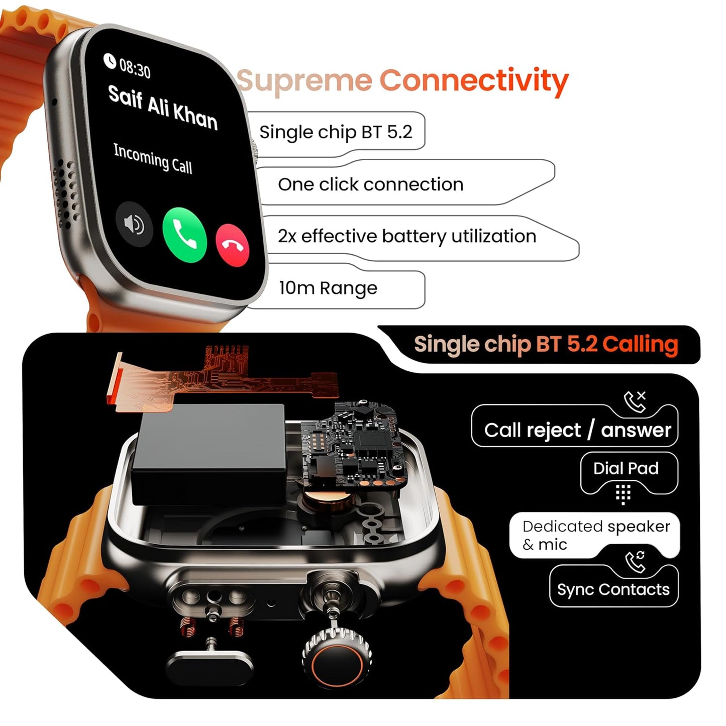 T900 Ultra Smartwatch – 1.95" Screen, BT Calling, Working Crown, Zinc Alloy Frame, 900nits Brightness, AI Voice Assistant, SpO2 Monitoring, 120+ Sports Modes (Black Strap)