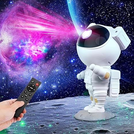 Astronaut Galaxy Light Projector – 360° Star Projection with Timer & Remote, Perfect for Bedroom, Home Decor, and Parties (Corded Electric, White)