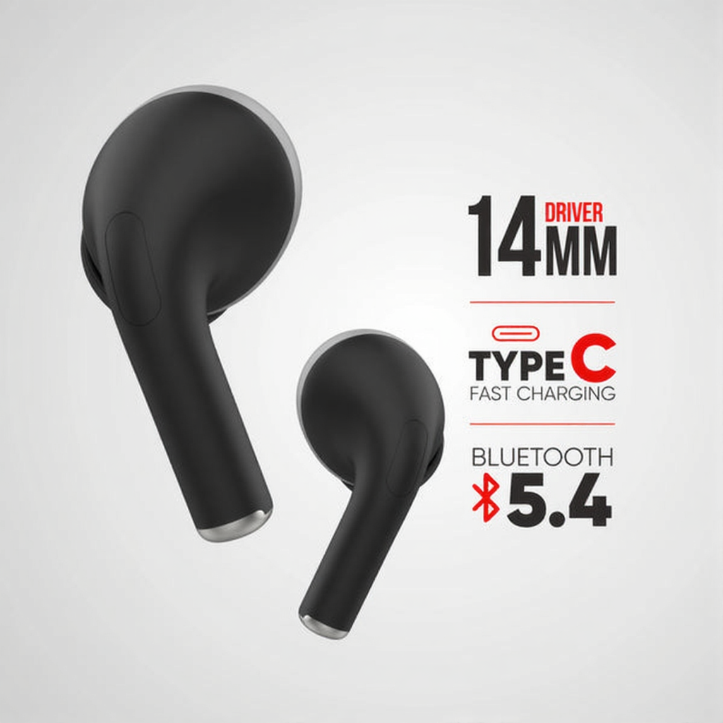 AIRPODS DISPLAY ENC GEN 3 – Wireless Earbuds with 40H Music Playtime, 30H Talk Time, Type-C Fast Charging, IPX5 Waterproof, Bluetooth 5.4, 15m Range, 250mAh Battery & 14mm Drivers (Black, White, Blue, Green)