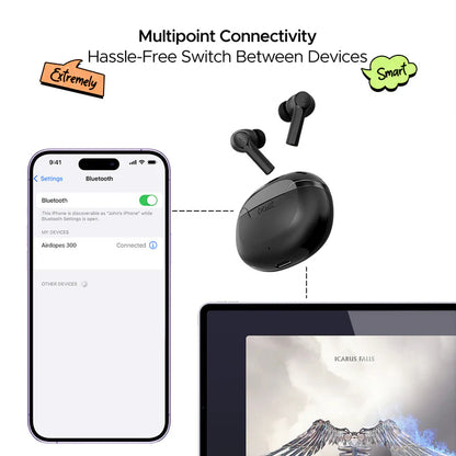 boAt Airdopes 300 Wireless Earbuds with 50 Hours Playback, Quad Mics with AI ENx™ Tech, ASAP™ Charge, Spatial Audio (Black)