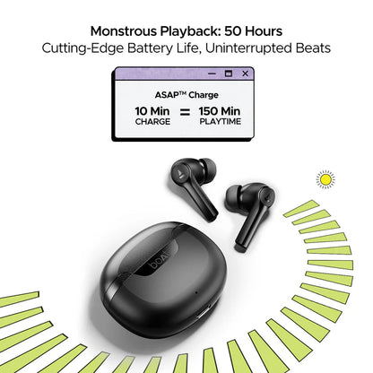 boAt Airdopes 300 Wireless Earbuds with 50 Hours Playback, Quad Mics with AI ENx™ Tech, ASAP™ Charge, Spatial Audio (Black)