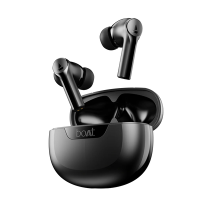 boAt Airdopes 300 Wireless Earbuds with 50 Hours Playback, Quad Mics with AI ENx™ Tech, ASAP™ Charge, Spatial Audio (Black)