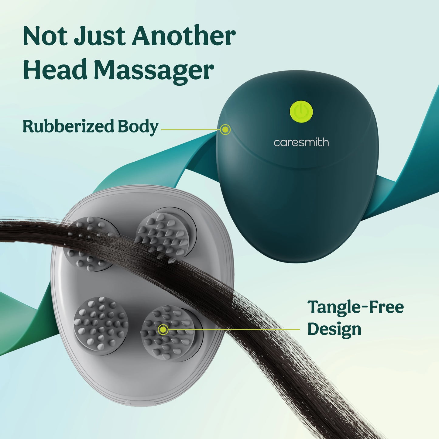 Caresmith Revive Scalp Massager with 96 Silicone Kneading Points, Detachable & Washable Heads, Electric Scalp, Head & Body Massager for Hair Growth and Relaxation (Green)