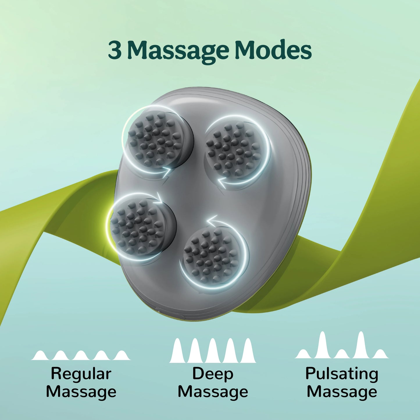 Caresmith Revive Scalp Massager with 96 Silicone Kneading Points, Detachable & Washable Heads, Electric Scalp, Head & Body Massager for Hair Growth and Relaxation (Green)