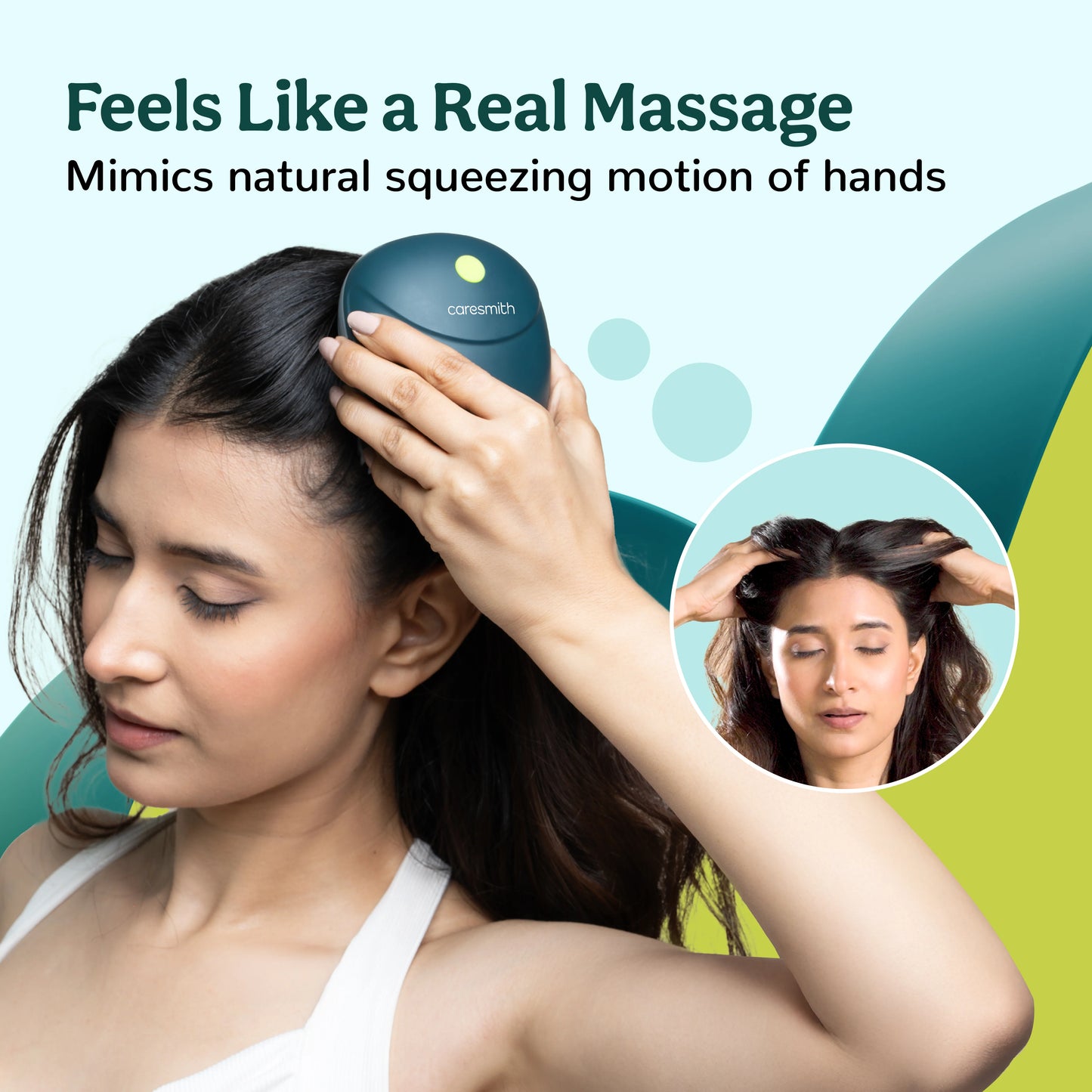 Caresmith Revive Scalp Massager with 96 Silicone Kneading Points, Detachable & Washable Heads, Electric Scalp, Head & Body Massager for Hair Growth and Relaxation (Green)