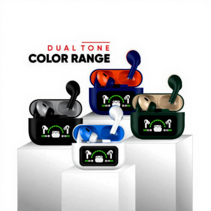 AIRPODS DISPLAY ENC GEN 3 – Wireless Earbuds with 40H Music Playtime, 30H Talk Time, Type-C Fast Charging, IPX5 Waterproof, Bluetooth 5.4, 15m Range, 250mAh Battery & 14mm Drivers (Black, White, Blue, Green)