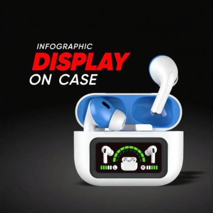 AIRPODS DISPLAY ENC GEN 3 – Wireless Earbuds with 40H Music Playtime, 30H Talk Time, Type-C Fast Charging, IPX5 Waterproof, Bluetooth 5.4, 15m Range, 250mAh Battery & 14mm Drivers (Black, White, Blue, Green)