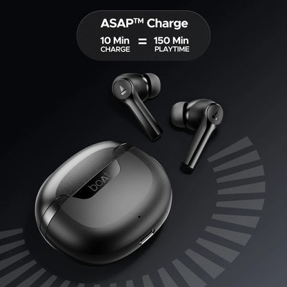 boAt Airdopes 300 Wireless Earbuds with 50 Hours Playback, Quad Mics with AI ENx™ Tech, ASAP™ Charge, Spatial Audio (Black)