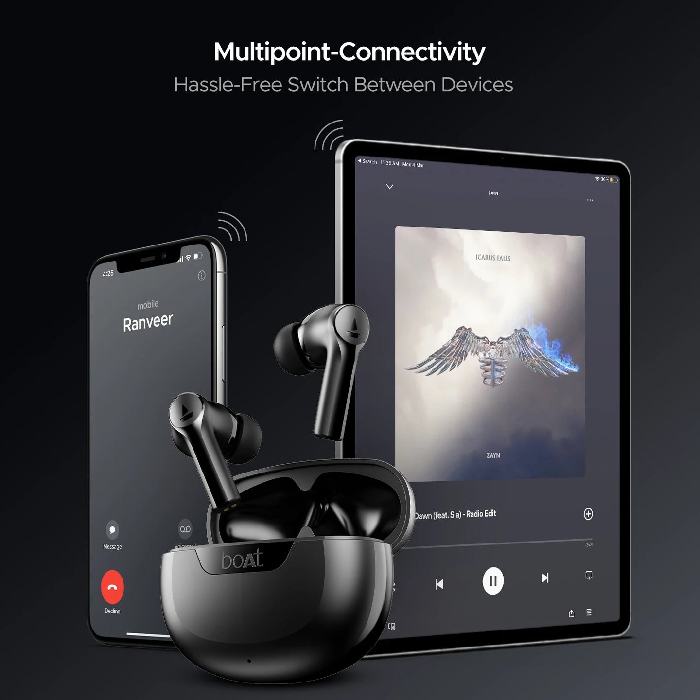 boAt Airdopes 300 Wireless Earbuds with 50 Hours Playback, Quad Mics with AI ENx™ Tech, ASAP™ Charge, Spatial Audio (Black)