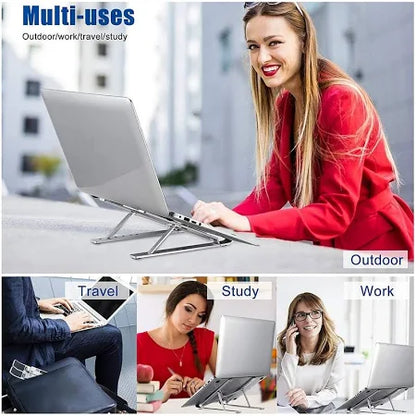 6-Angle Adjustable Aluminum Ergonomic Foldable Portable Tabletop Laptop & Desktop Riser Stand – Heat-Dissipation Design (Silver)