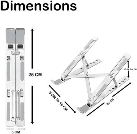 6-Angle Adjustable Aluminum Ergonomic Foldable Portable Tabletop Laptop & Desktop Riser Stand – Heat-Dissipation Design (Silver)