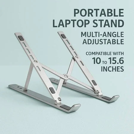 6-Angle Adjustable Aluminum Ergonomic Foldable Portable Tabletop Laptop & Desktop Riser Stand – Heat-Dissipation Design (Silver)