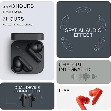 CMF by Nothing Wireless Earbuds with 50 dB Active Noise Cancellation, Hi-Res + LDAC Audio, Smart Dial, Dual Drivers, In-Ear (Dark Grey, Orange, Light Grey)