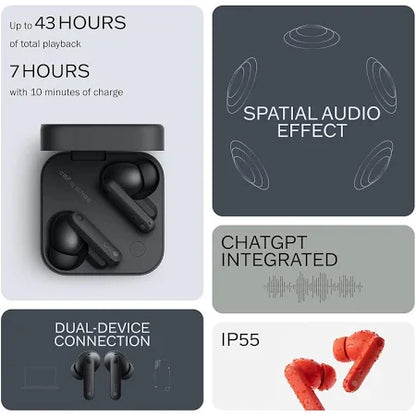 CMF by Nothing Wireless Earbuds with 50 dB Active Noise Cancellation, Hi-Res + LDAC Audio, Smart Dial, Dual Drivers, In-Ear (Dark Grey, Orange, Light Grey)