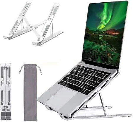 6-Angle Adjustable Aluminum Ergonomic Foldable Portable Tabletop Laptop & Desktop Riser Stand – Heat-Dissipation Design (Silver)