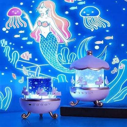 Bunny Carousel Night Light Projector Lamp – 360° Rotatable LED Night Lamp with 6 Film Shades, USB Rechargeable, Cute Bunny Design for Kids’ Bedroom, Babies, and Girls