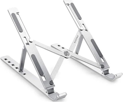 6-Angle Adjustable Aluminum Ergonomic Foldable Portable Tabletop Laptop & Desktop Riser Stand – Heat-Dissipation Design (Silver)