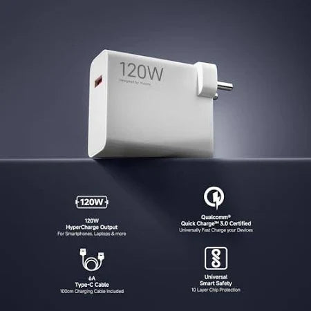 Xiaomi 120W HyperCharge Adapter Combo with USB-C Cable (White)