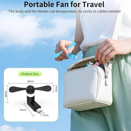 Mini Type-C USB Portable Fan – Compact & Lightweight Cooling Solution (White, Blue, Pink, Green, Black, Orange)