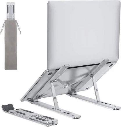 6-Angle Adjustable Aluminum Ergonomic Foldable Portable Tabletop Laptop & Desktop Riser Stand – Heat-Dissipation Design (Silver)