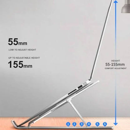 6-Angle Adjustable Aluminum Ergonomic Foldable Portable Tabletop Laptop & Desktop Riser Stand – Heat-Dissipation Design (Silver)
