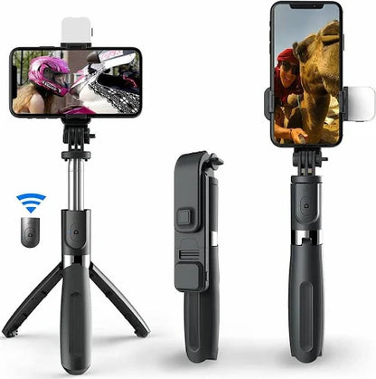 R1s 3-in-1 Professional Selfie Stick & Portable Tripod Stand for Mobile Phones – Perfect for Vlogging, Travel and YouTube – Compatible with All Smartphones (70 cm, Black)