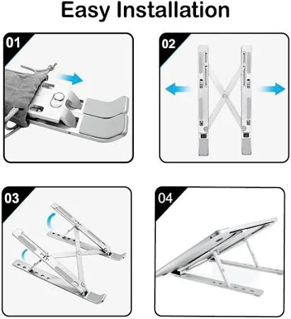 6-Angle Adjustable Aluminum Ergonomic Foldable Portable Tabletop Laptop & Desktop Riser Stand – Heat-Dissipation Design (Silver)