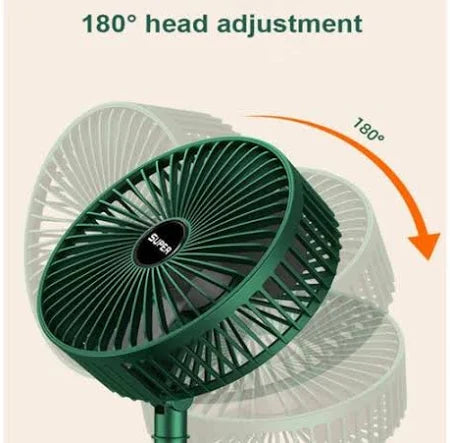 Portable Folding USB Table Fan – Rechargeable Mini Desk Fan with Adjustable Telescopic Stand, 3 Speeds, 6.5-Inch, 3000mAh Battery – Ideal for Home, Office, Kitchen, Camping & Outdoor (Green)