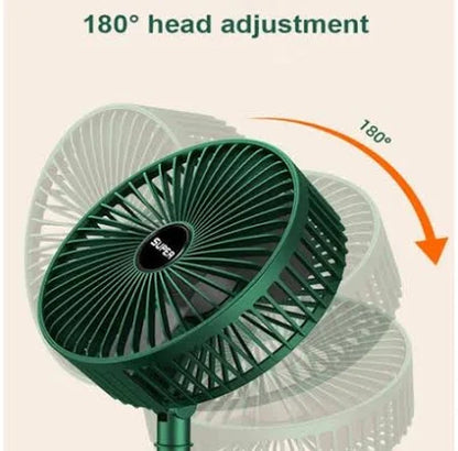 Portable Folding USB Table Fan – Rechargeable Mini Desk Fan with Adjustable Telescopic Stand, 3 Speeds, 6.5-Inch, 3000mAh Battery – Ideal for Home, Office, Kitchen, Camping & Outdoor (Green)