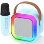K12 Wireless Mini Karaoke Bluetooth Speaker with Microphone & LED Lights – Portable Musical Toy for Kids, Boys, Girls & Adults, Cute Birthday Gift (Blue)
